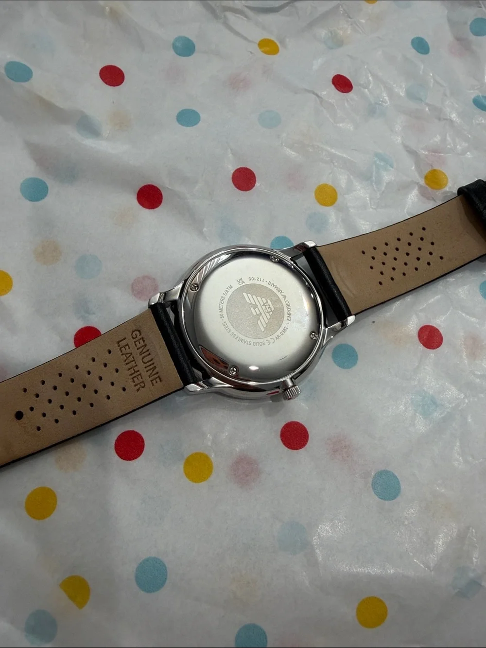 Emporio Armani Black Dial Watch with Black Leather Strap